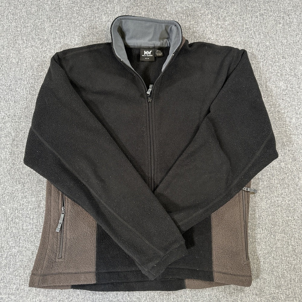 Helly Hansen Full Zip Fleece Jacket Mens M Black Brown Outdoor Hiking Coat